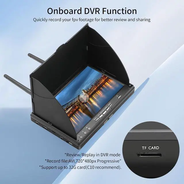 Alt view image 4 of 7 - 7Inch Portable FPV Monitor: 5.8Ghz 7" Screen with DVR 40CH Receiver 800 x 480 LCD Display Built-in Battery for FPV
