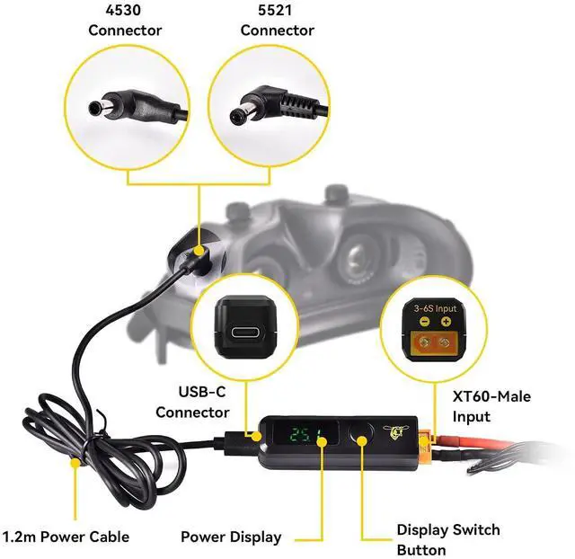 Alt view image 2 of 7 - FPV Goggles Power Cable and BEC for DJI FPV Goggles 2 /V2, Fatshark, Walksnail, Skyzone, ORQA Goggles (Goggles BEC G2)