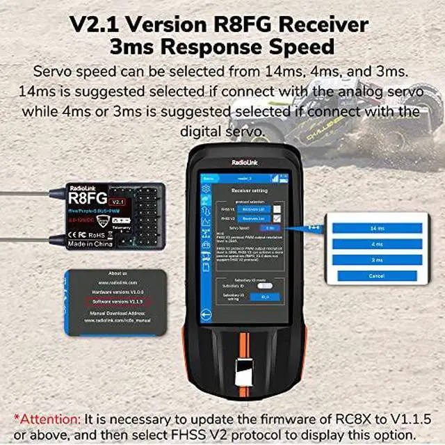 Alt view image 7 of 7 - ATA HOBBY Radiolink RC8X 8CH 2.4G RC Transmitter with 2*R8FG V2.1&2*R4FGM V2.1 Gyro Receivers, 600m Long Range, 200 Models for RC Crawler Drifting Cars Boats..