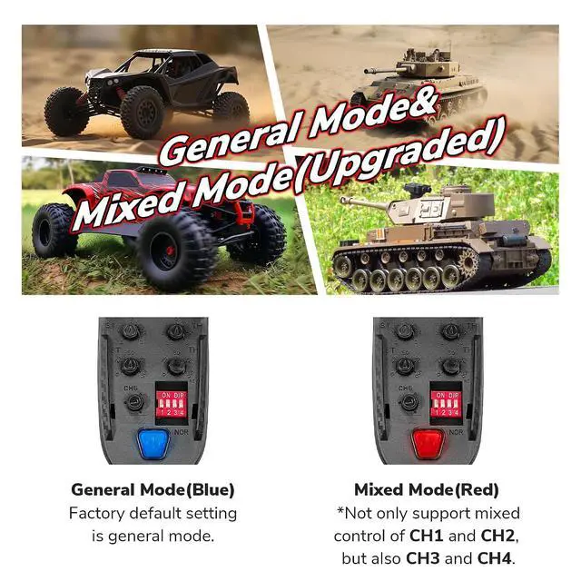 Alt view image 3 of 7 - DUMBORC X6PM-350 6CH Mini RC Radio Transmitter with X6FG Gyro Receiver and 2pcs X6F Receiver Low Voltage Alarm & Fail-Safe Function Mixed Mode for RC Vehicle Car Boat Tank Model Parts Portable Remote
