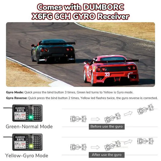 Alt view image 5 of 7 - DUMBORC X6PM-350 6CH Mini RC Radio Transmitter with X6FG Gyro Receiver and 2pcs X6F Receiver Low Voltage Alarm & Fail-Safe Function Mixed Mode for RC Vehicle Car Boat Tank Model Parts Portable Remote