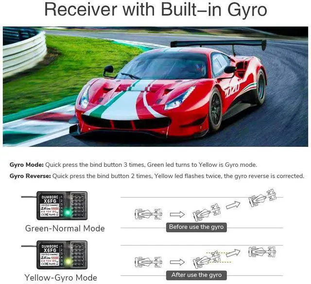 Alt view image 3 of 7 - DUMBORC X6 2.4GHz 6CH RC Radio Transmitter and Receiver X6FG(Built-in Gyro)&Alloy Steering Wheel, with Fail-Safe & Low Voltage Alarm Function for Rc Vehicle Car Boat Tank Model Parts Remote Controlle