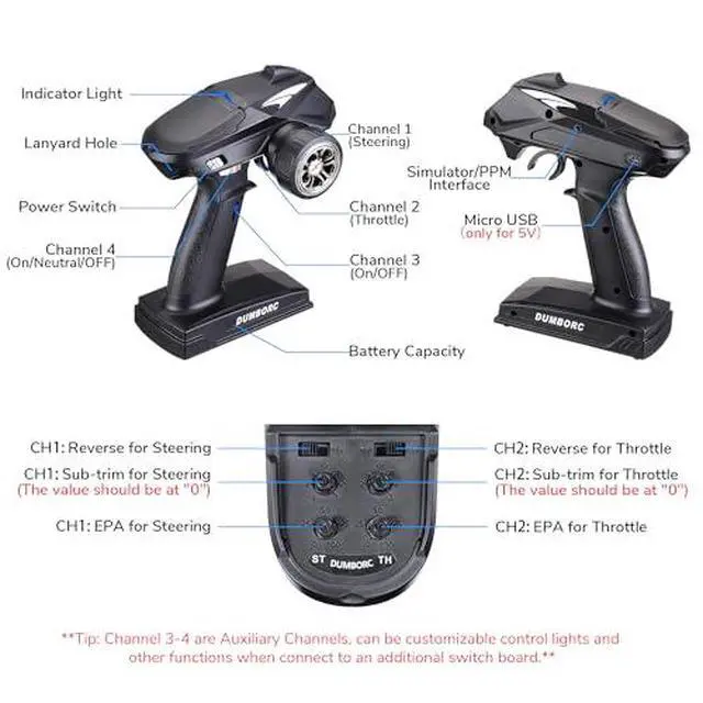 Alt view image 4 of 7 - ATA HOBBY DUMBORC X4 2.4GHz 4-Channel RC Radio Transmitter and 3PCS X6F Receiver with Fail-Safe & Low Voltage Alarm Function Mixed Mode for Rc Vehicle Car Boat Tank Model Parts Remote Controller