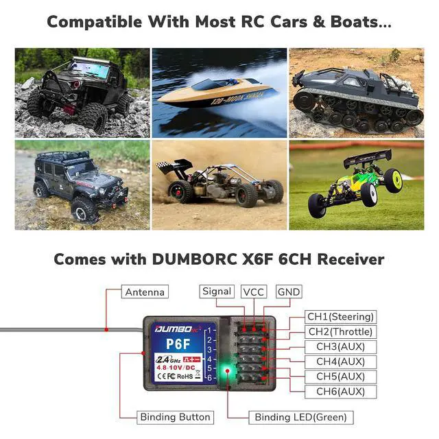 Alt view image 5 of 7 - ATA HOBBY DUMBORC X4 2.4GHz 4-Channel RC Radio Transmitter and Receiver X6F with Fail-Safe & Low Voltage Alarm Function Mixed Mode for Rc Vehicle Car Boat Tank Model Parts Remote Controller