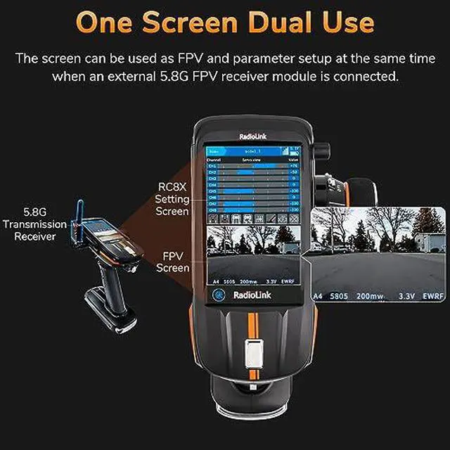 Alt view image 2 of 7 - Radiolink RC8X 8CH 2.4G RC Transmitter and R8FG&R4FGM V2.1 Gyro Receivers, One-Hand Handwheel Control Accessory 4.3" Full Color IPS Touch Screen RC Remote Controller, 600m Long Range, 200 Model