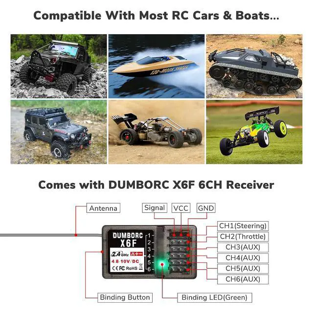 Alt view image 5 of 7 - ATA HOBBY DUMBORC X4 2.4GHz 4-Channel RC Radio Transmitter and 3PCS X6F Receiver with Fail-Safe & Low Voltage Alarm Function Mixed Mode for Rc Vehicle Car Boat Tank Model Parts Remote Controller