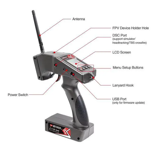 Alt view image 6 of 7 - Radiolink RC6GS V3 7 Channels RC Transmitter and R7FG&R4FGM Gyro Receiver, 2.4GHz 600m RC Remote, Voltage Telemetry RC Controller and Receiver kit for Remote Control Car, Boats