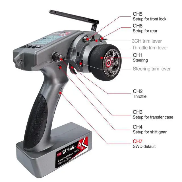 Alt view image 5 of 7 - Radiolink RC6GS V3 7 Channels RC Transmitter and R7FG&R4FGM Gyro Receiver, 2.4GHz 600m RC Remote, Voltage Telemetry RC Controller and Receiver kit for Remote Control Car, Boats