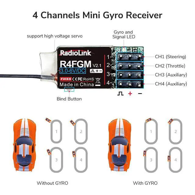 Alt view image 7 of 7 - Radiolink RC6GS V3 7 Channels RC Transmitter and R7FG&R4FGM Gyro Receiver, 2.4GHz 600m RC Remote, Voltage Telemetry RC Controller and Receiver kit for Remote Control Car, Boats