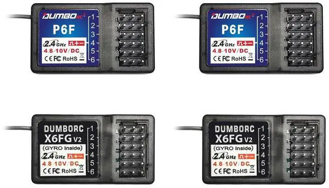 Main image of ATA HOBBY DUMBORC 2 Pcs X6FG(Built in Gyro) & 2Pcs X6F 6 Channels 2.4GHz RC Receiver for DUMBORC X6/X4/X5 Transmitter RC Car Boat Tank Drifting Car