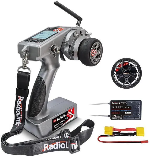 Main image of Radiolink RC6GS V3 7 Channels RC Transmitter and R7FG Gyro Receiver, with Alloy Steering Wheel 600m RC Remote RC Controller and Receiver kit for Remote Control Car, Boats, Truck, Buggy, Crawler