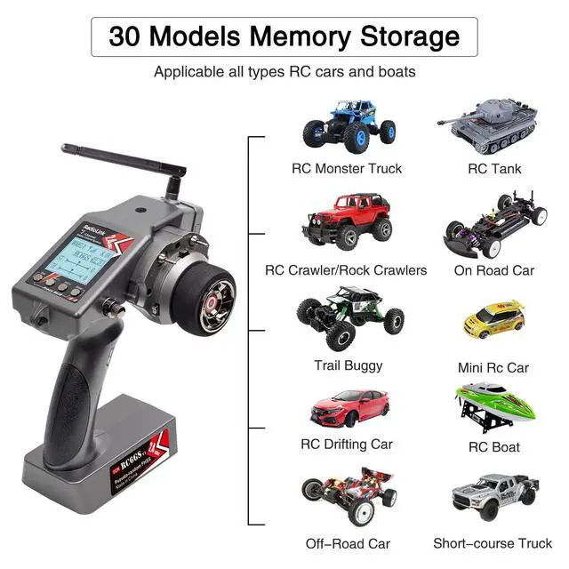 Alt view image 5 of 7 - Radiolink RC6GS V3 7 Channels RC Transmitter and R7FG Gyro Receiver, with Alloy Steering Wheel 600m RC Remote RC Controller and Receiver kit for Remote Control Car, Boats, Truck, Buggy, Crawler