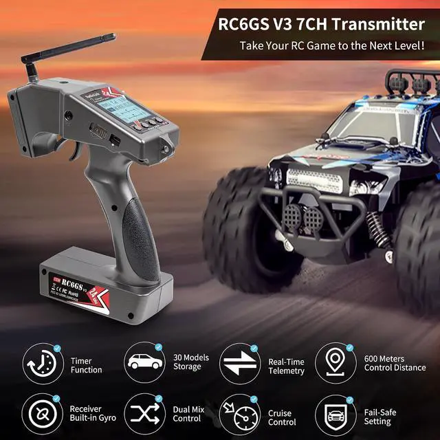 Alt view image 2 of 7 - Radiolink RC6GS V3 7 Channels RC Radio Transmitter with R7FG & R6FG Gyro 2Pcs Receivers 2.4GHz 600m for Remote Control Car, Truck, Buggy, Racing Vehicle, Crawler, RC Boat