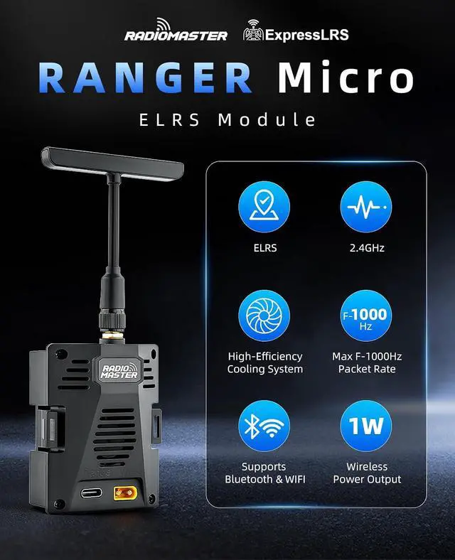 Alt view image 3 of 7 - Ranger Micro 2.4GHz ELRS Module,Compatible with RadioMaster ELRS Transmitters TX16S, TX16S MkII, TX15MAX,TX15,TX12, TX12 MkII and More