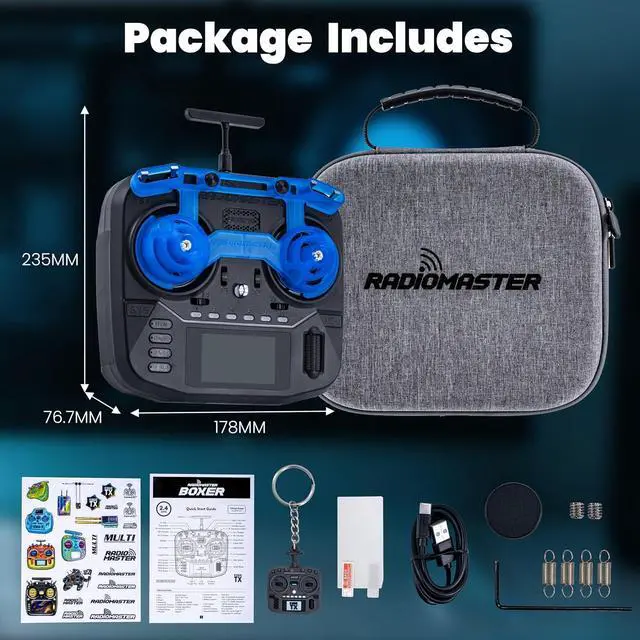 Alt view image 2 of 6 - Boxer Remote Controller, 16ch Hall Gimbals ELRS Transmitters with Carrying Case for Fixed-Wing Aircraft/RC Helicopters/FPV Drones/RC Cars/Boats, Mode 2