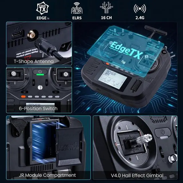 Alt view image 3 of 6 - Boxer Remote Controller, 16ch Hall Gimbals ELRS Transmitters with Carrying Case for Fixed-Wing Aircraft/RC Helicopters/FPV Drones/RC Cars/Boats, Mode 2