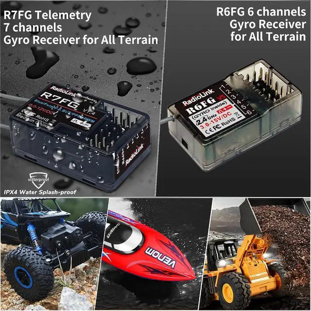 Alt view image 6 of 7 - Radiolink RC6GS V3 7 Channels RC Radio Transmitter with R7FG & R6FG Gyro 2Pcs Receivers 2.4GHz 600m for Remote Control Car, Truck, Buggy, Racing Vehicle, Crawler, RC Boat