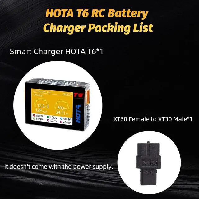 Alt view image 2 of 7 - T6 RC 1S 2S 3S 4S 5S 6S Lipo Battery Charger, RC Smart Battery Charger with 300W XT60/PD Dual Input, 15A Compact RC Car Charger Support PD3.0 and QC Fast Charging Protocols with Muti-Language