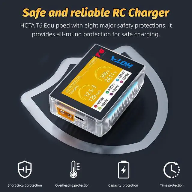 Alt view image 7 of 7 - T6 RC 1S 2S 3S 4S 5S 6S Lipo Battery Charger, RC Smart Battery Charger with 300W XT60/PD Dual Input, 15A Compact RC Car Charger Support PD3.0 and QC Fast Charging Protocols with Muti-Language