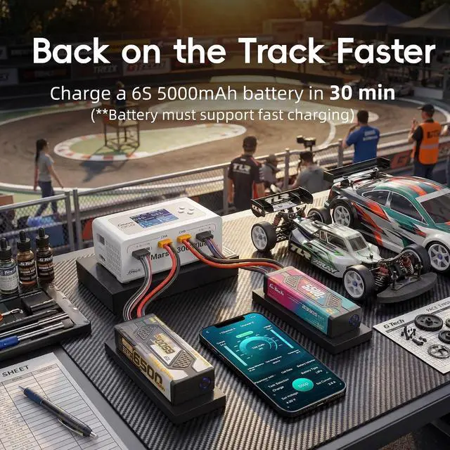 Alt view image 3 of 7 - Gens Ace iMARS D300 Plus Lipo Battery Charger Dual Lipo Charger 16A AC 300W DC 700W Bluetooth App Controlled Smart Fast Balance Charger for RC 1S~6S Lipo/LiHV/Life/Li-Ion/NiMH Batteries (White)