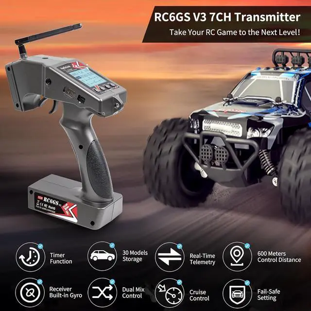 Alt view image 2 of 7 - Radiolink RC6GS V3 7 Channels RC Transmitter and R7FG Gyro Receiver, 2.4GHz 600m RC Remote, Voltage Telemetry RC Controller and Receiver kit for Remote Control Car, Boats, Truck, Buggy, Crawler