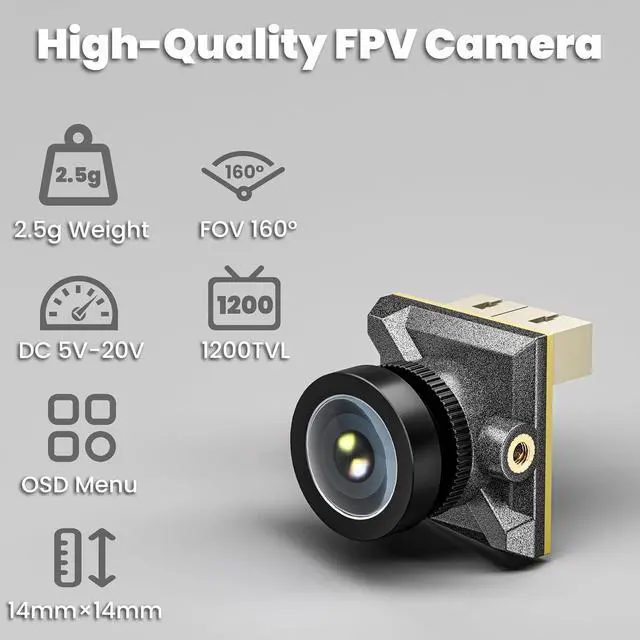 Alt view image 2 of 7 - T8-C2 Analog Micro FPV Camera, 1/3'' CMOS Sensor 1200TVL with 160° Wide Angle, Switchable NTSC/PAL, JST-SH Cable & OSD Controller for Indoor Tiny Whoop Quadcopters, RC Cars, RC Boats