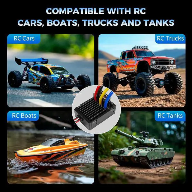 Alt view image 2 of 7 - Radiolink CL9030 90A RC Brushed ESC, 2-4S Waterproof Electric Speed Controller with Dual BEC (5.5V/7.5V 5A), XT60 Plug for RC Cars and Boats, Crawlers, Trucks or Tanks