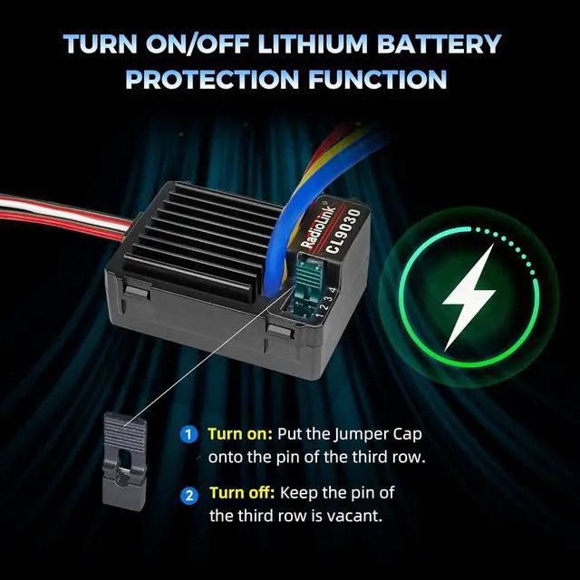 Alt view image 5 of 7 - Radiolink CL9030 90A RC Brushed ESC, 2-4S Waterproof Electric Speed Controller with Dual BEC (5.5V/7.5V 5A), XT60 Plug for RC Cars and Boats, Crawlers, Trucks or Tanks