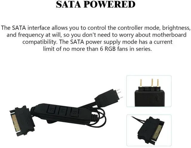 Alt view image 3 of 5 - 5V A-RGB Computer Fan Controller, 5V 3PIN Lighting PC Fan Controller, Support 3PIN/5V Lighting Interface, SATA Direct Supply