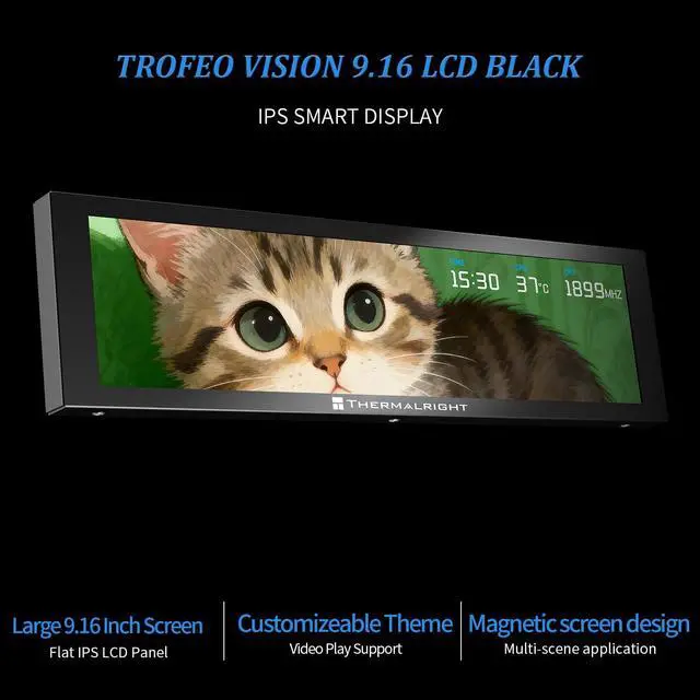 Alt view image 2 of 7 - Trofeo Vision 9.16 LCD Black, 9.16-inch Full-Color LCD Magnetic Display Screen, 1920x480 Resolution, Easy to Install,Master CPU/GPU Temperature(Black)