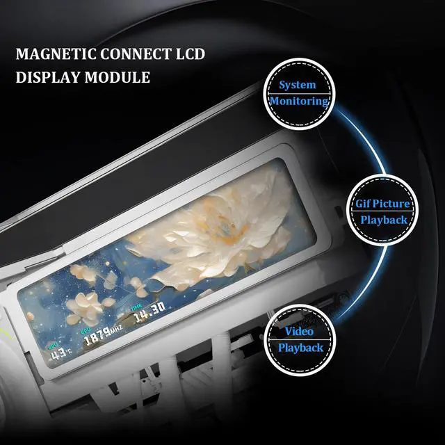 Alt view image 3 of 7 - Trofeo Vision 11.3 LCD White, 11.3-inch Full-Color LCD Magnetic Display Screen, 1920x400 Resolution, Easy to Install,Master CPU/GPU Temperature(White)