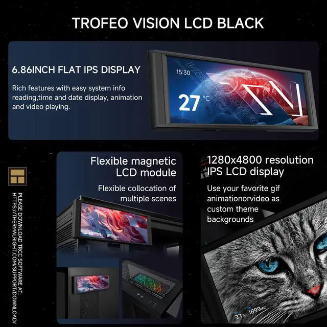 Alt view image 2 of 7 - Trofeo Vision LCD Black Edition Case Sub-Display Features a 6.86-inch Full-Color LCD Display (1280x480 Resolution) with a Magnetic Panel Screen, Supporting DIY Dynamic/Static Images