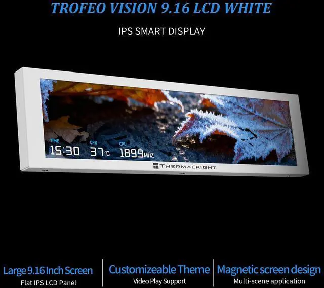 Alt view image 2 of 7 - Trofeo Vision 9.16 LCD White, 9.16-inch Full-Color LCD Magnetic Display Screen, 1920x480 Resolution, Easy to Install,Master CPU/GPU Temperature(White)