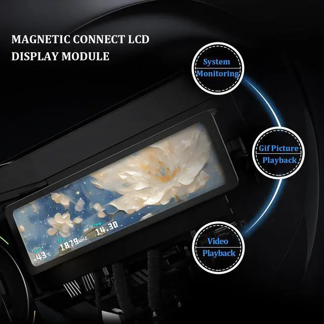 Alt view image 3 of 7 - Trofeo Vision 11.3 LCD Black, 11.3-inch Full-Color LCD Magnetic Display Screen, 1920x400 Resolution, Easy to Install,Master CPU/GPU Temperature(Black)