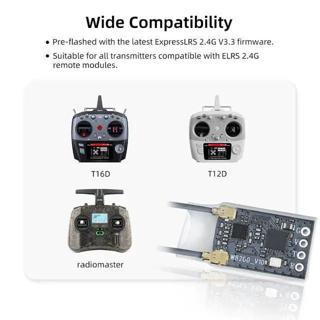 Alt view image 6 of 7 - RadioLink ER16 ELRS 2.4GHz 16CH Receiver, 5KM Long Range Dual Antennas Mini Receiver Supports Betaflight, ArduPilot Firmware for T12D T16D TX16S ExpressLRS RC Transmitter and More