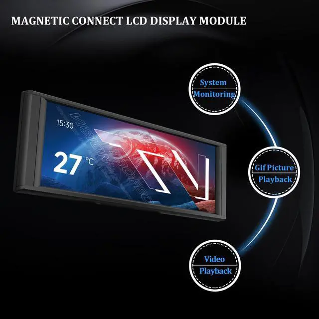 Alt view image 4 of 7 - Trofeo Vision LCD Black Edition Case Sub-Display Features a 6.86-inch Full-Color LCD Display (1280x480 Resolution) with a Magnetic Panel Screen, Supporting DIY Dynamic/Static Images