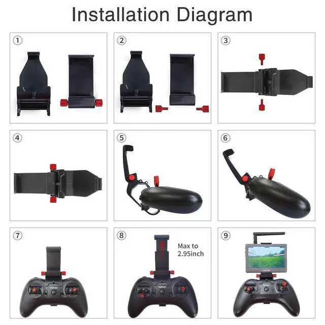 Alt view image 6 of 7 - ATA HOBBY Phone Holder FPV Monitor Mount for Radiolink T8S RC Transmitter, Adjustable Cellphone Screen Stand Remote Control Clip Bracket, Extensible 1.77-2.95 Inch