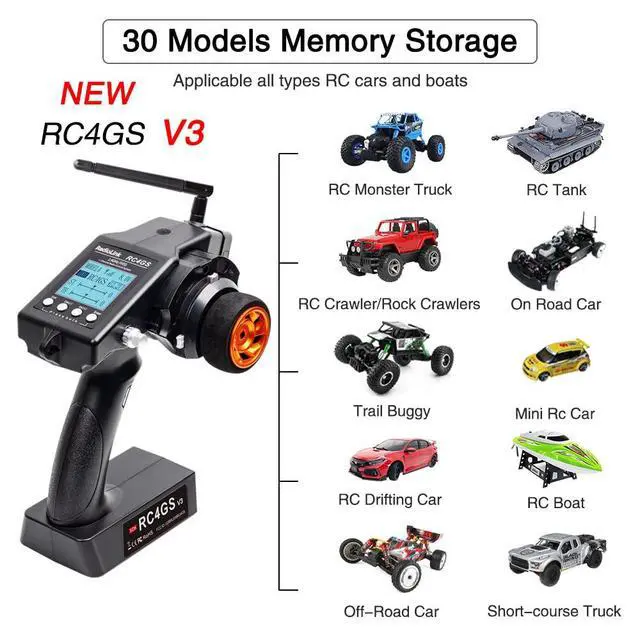 Alt view image 4 of 7 - ATA HOBBY Radiolink RC4GS V3 5 Channel RC Radio Transmitter and 4Pcs R6FG Receiver with Gyro 2.4ghz 400M Remote Controller Kit for Car/Boat/Crawler/Tank/Drifting/Buggy with Lanyard
