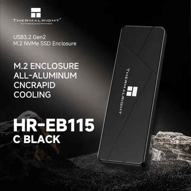 Alt view image 2 of 7 - HR-EB115 C Black M.2 SSD Enclosure has Aluminum Shell & Active Cooling for NVMe. USB 3.2 Gen 2 reaches 10 Gbps. It Works with M2 SSDs, PCs and Tablets for Stable Data Transmission.