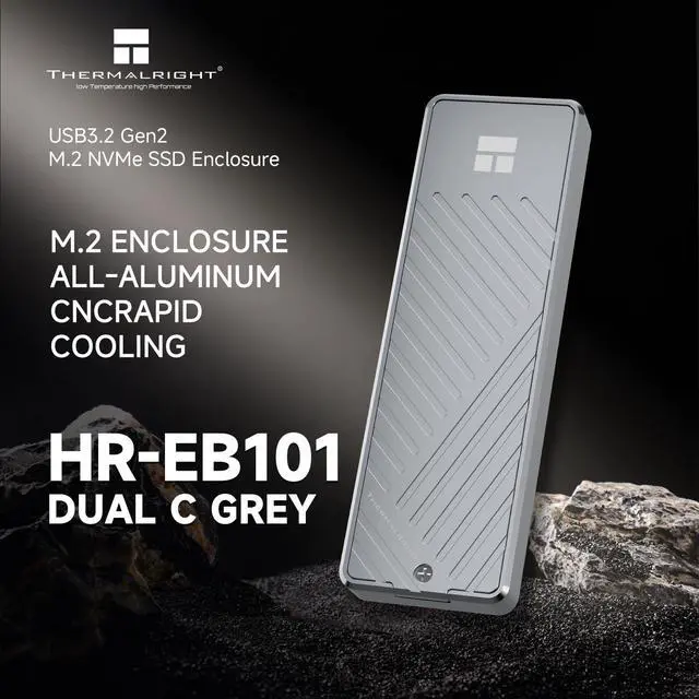 Alt view image 2 of 7 - 10Gbps M.2 Enclosure-HR-EB101 Dual C Grey-Large Capacity up to 8TB with Dual-Protocol Support. Supports M Key & B&M Key/2230/2242/ 2260/2280. for PC, PS5, Laptop Expansion
