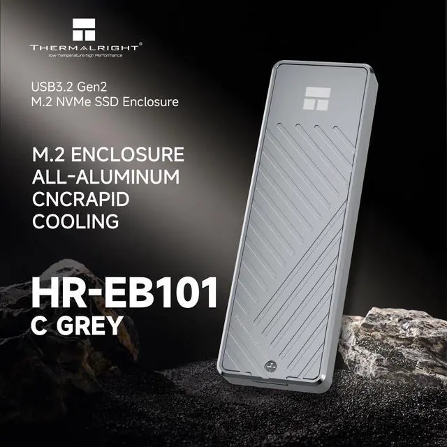 Alt view image 2 of 7 - HR-EB101 C Gray Aluminum Enclosure Offers Active Cooling for NVMe SSDs. USB 3.2 Gen 2 enables 10Gbps transfers. Works with M2 enclosures, desktops, Tablets. Ensures Stable Data Transfer.