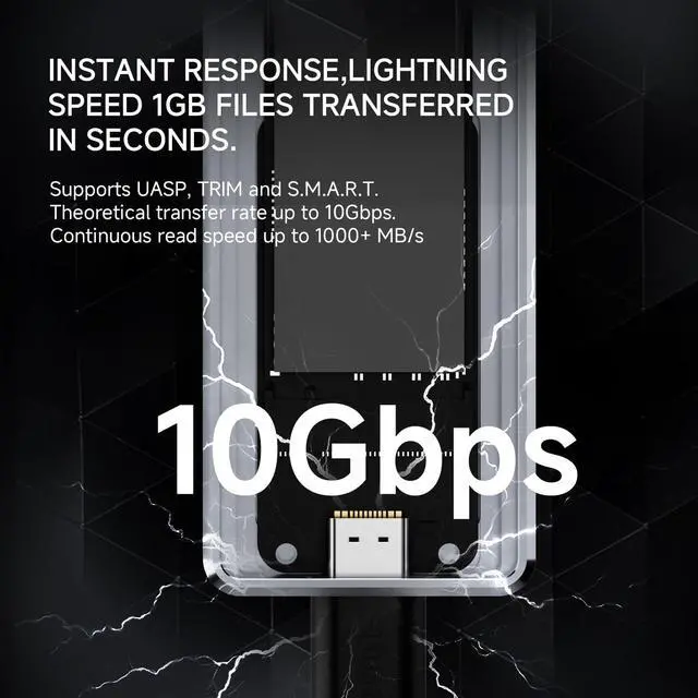 Alt view image 5 of 7 - 10Gbps M.2 Enclosure-HR-EB101 Dual C Grey-Large Capacity up to 8TB with Dual-Protocol Support. Supports M Key & B&M Key/2230/2242/ 2260/2280. for PC, PS5, Laptop Expansion