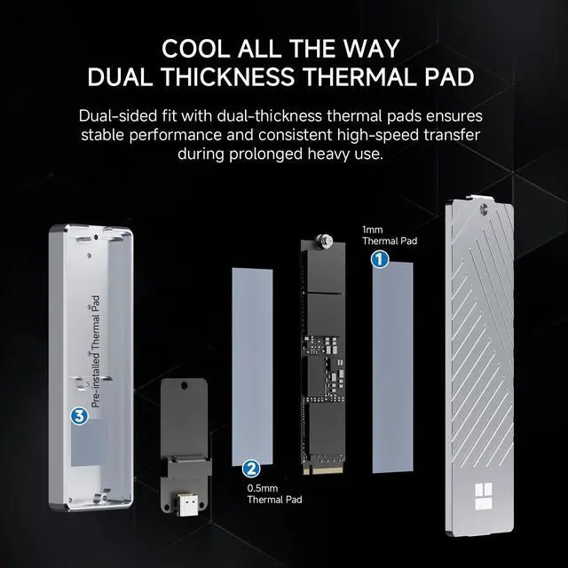 Alt view image 4 of 7 - 10Gbps M.2 Enclosure-HR-EB101 Dual C Grey-Large Capacity up to 8TB with Dual-Protocol Support. Supports M Key & B&M Key/2230/2242/ 2260/2280. for PC, PS5, Laptop Expansion