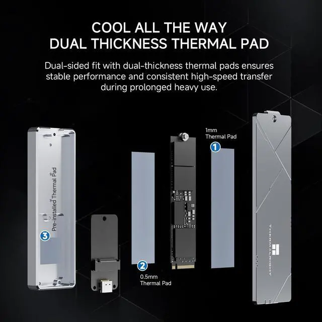 Alt view image 4 of 7 - HR-EB109 Dual-Slot Gray M.2 Enclosure Supports NVMe/SATA SSDs. Aluminum Body, 10Gbps Type-C, 8TB Capacity. Works with Android, Windows, Mac. Portable M2 SSD Solution.