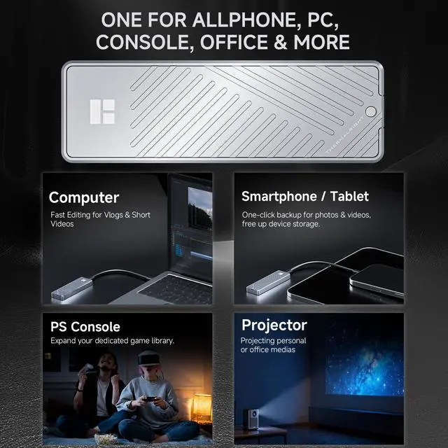 Alt view image 7 of 7 - 10Gbps M.2 Enclosure-HR-EB101 Dual C Grey-Large Capacity up to 8TB with Dual-Protocol Support. Supports M Key & B&M Key/2230/2242/ 2260/2280. for PC, PS5, Laptop Expansion