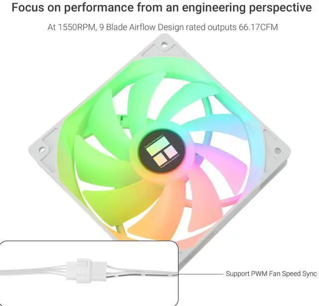 Alt view image 3 of 6 - 5 Pack TL-C12CW-S CPU Fan 120mm White ARGB Case Cooler Fan, 4pin PWM Silent Computer Fan with S-FDB Bearing Included, up to 1550RPM Cooling Fan5 Quantities