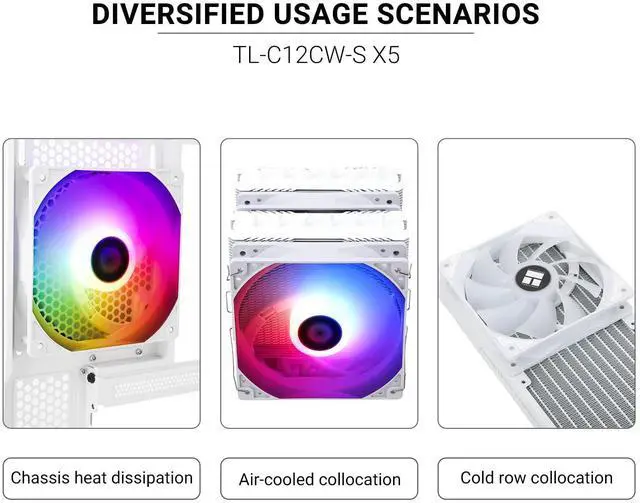 Alt view image 6 of 6 - 5 Pack TL-C12CW-S CPU Fan 120mm White ARGB Case Cooler Fan, 4pin PWM Silent Computer Fan with S-FDB Bearing Included, up to 1550RPM Cooling Fan5 Quantities