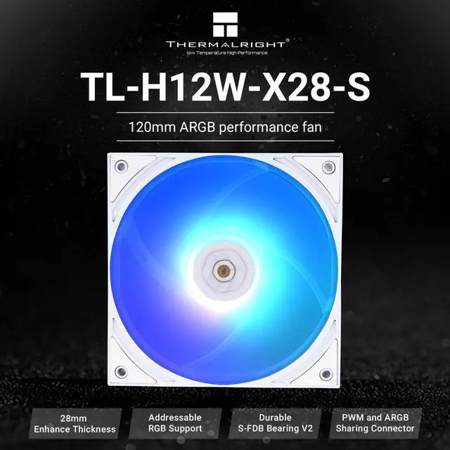 Alt view image 2 of 6 - TL-H12W-X28-S ARGB Computer Case Fan-2150RPM,Quiet CPU Fan,28mm Thickness Cooling Fan ARGB,Desktop CPU Cooler Fan,Compatible with Heatsink Cooler and Case,White