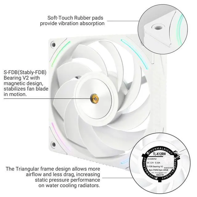 Alt view image 4 of 7 - TL-K12RW CPU Fan 120mm Case Cooler Fan, 4pin PWM Connector Computer with 2150RPM Speed,Desktop Reverse Outlet Fan(TL-K12RW)