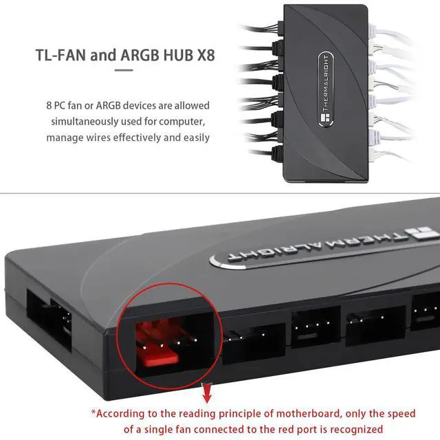 Alt view image 3 of 5 - Fan and ARGB HUB×8 Hub Controller Support 8 Groups of Fans,3Pin PC ARGB Fan Controller,PWM Fan Hub,SATA Power Cord Direct Input(12V 4pin RGB is not Supported),SATA Cable not Included